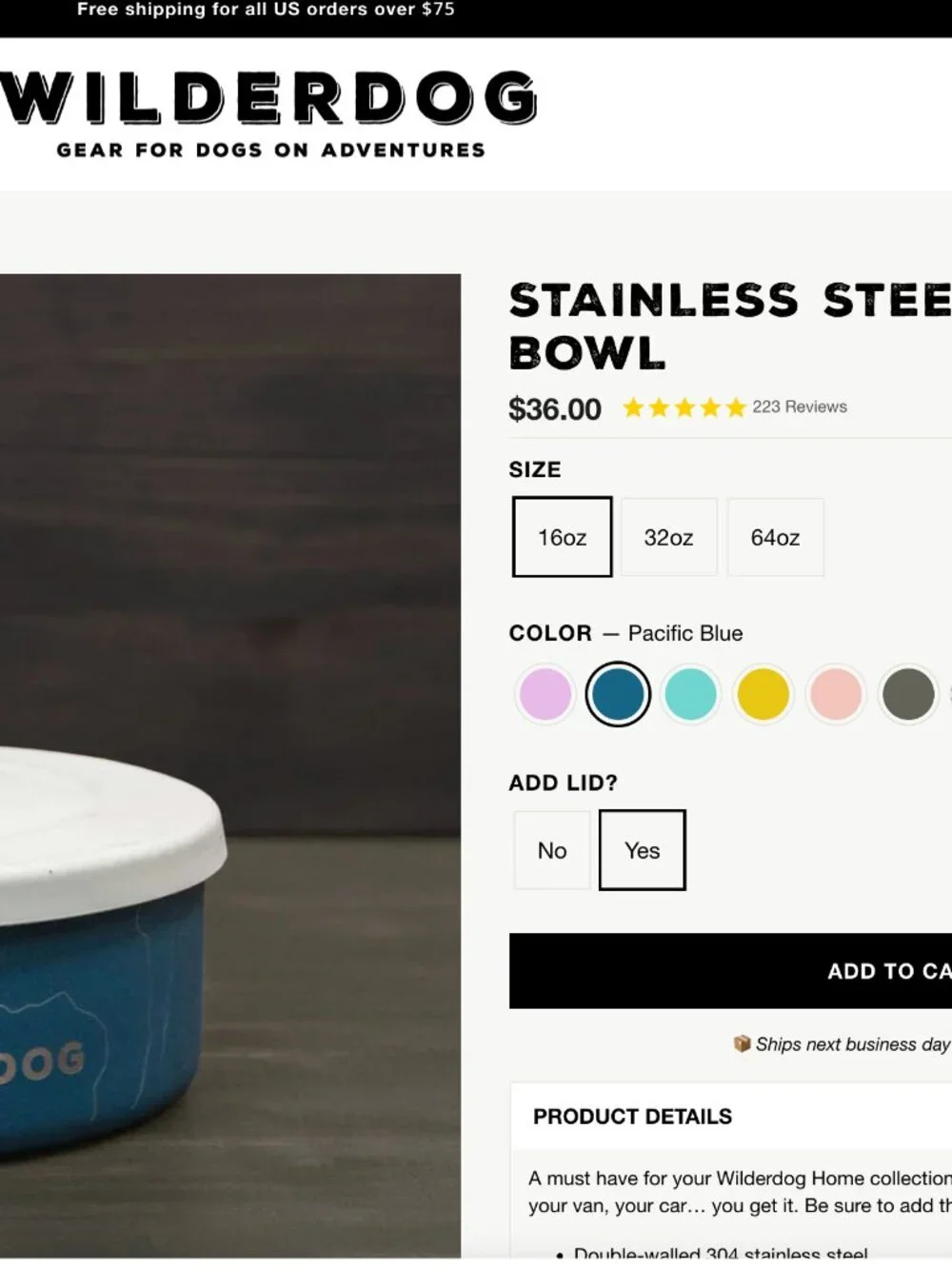 WILDERDOG: STAINLESS STEEL DOG BOWL WITH SILICONE DOG BOWL LID